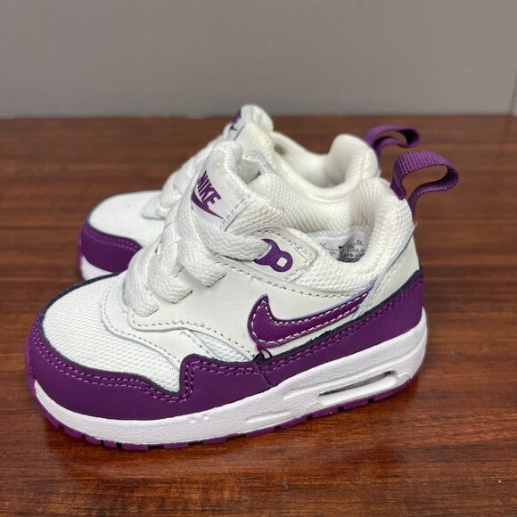 Nike Air Max 1 Easy On Baby/Toddler Shoes Size 5C White and Purple - Picture 3 of 6